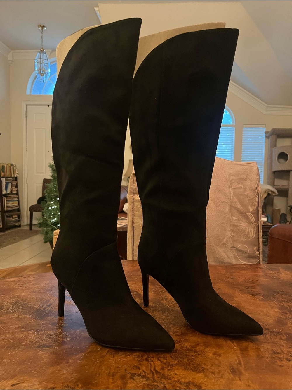 Nine West Razla Black Suede Pointed Toe Stiletto Boots Sz 7